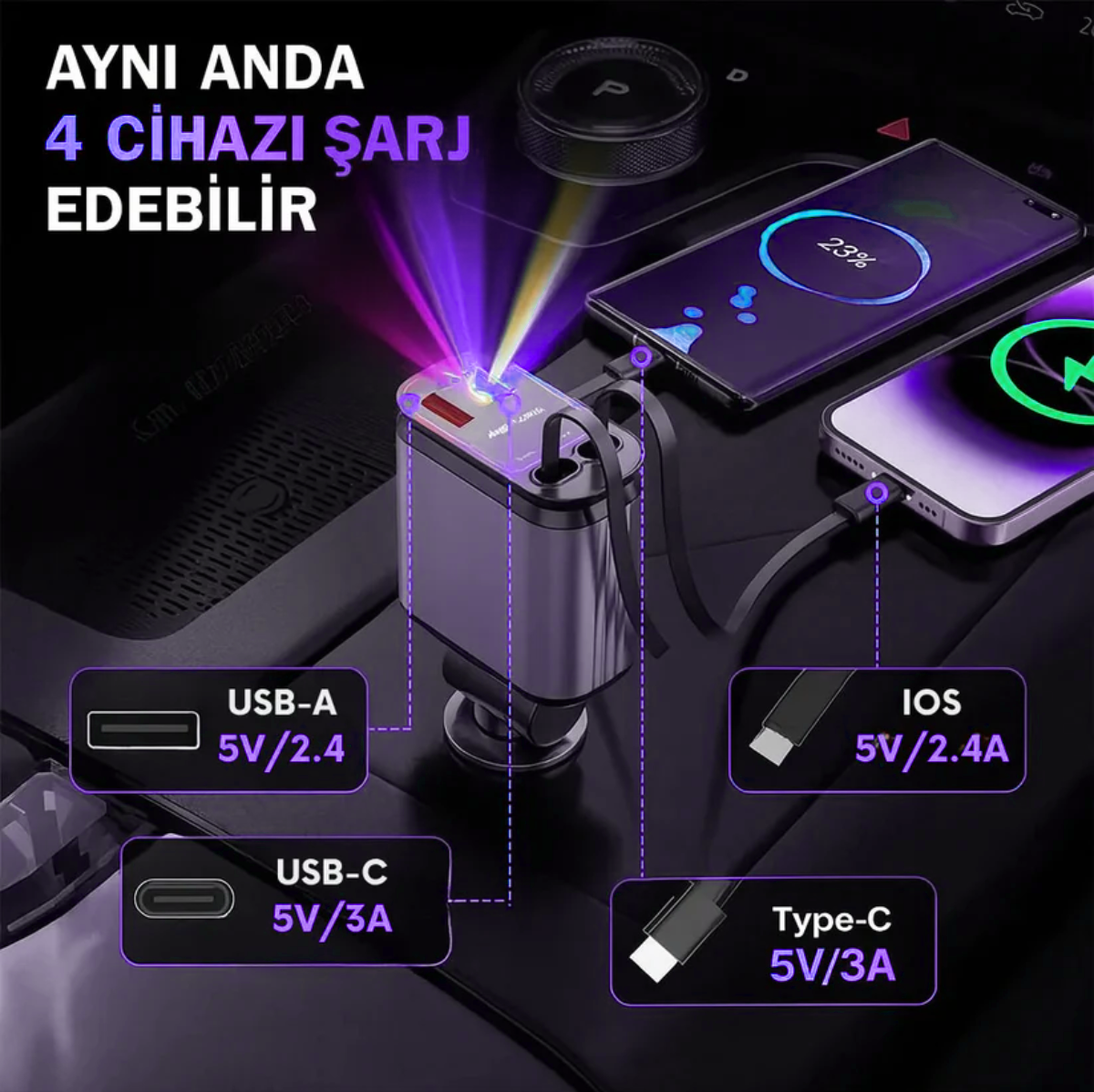HYPOWER™ Yıldız Projeksiyonlu 66W Araç Şarj Cihazı